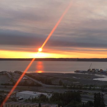 Hilton Anchorage - From East Tower 15th floor viewing deck in the summer at 10-11pm - Hotels Near Me - Anchorage, Alaska Hilton Anchorage - From East Tower 15th floor viewing deck in the summer at 10-11pm - Hotels Near Me - Anchorage, Alaska