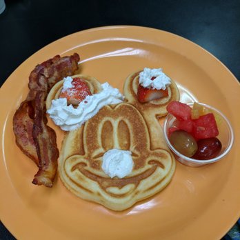 Kay's Kafe - Mickey Mouse pancake with bacon and fruit. - Cafes Near Me - Phoenix, Arizona Kay's Kafe - Mickey Mouse pancake with bacon and fruit. - Cafes Near Me - Phoenix, Arizona