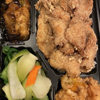BentoLicious - Thin crispy breaded chicken cutlet, bok choy, fried pumpkin squash and eggplant tofu - Taiwanese Near Me - Pleasanton, California