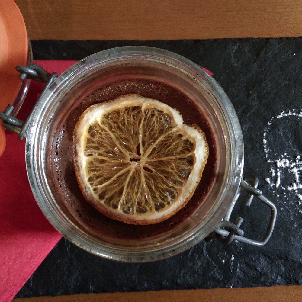 Chocolate and orange mousse. Will sit like a decadent brick in your belly, delicious, but deadly.
