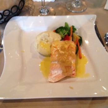 Acacia - Delicious meal! Roasted salmon with cippolini glaze and saffron beurre blanc, with garlic mashed potatoes and vegetables. - New American Near Me - Lawrence Township, New Jersey Acacia - Delicious meal! Roasted salmon with cippolini glaze and saffron beurre blanc, with garlic mashed potatoes and vegetables. - New American Near Me - Lawrence Township, New Jersey