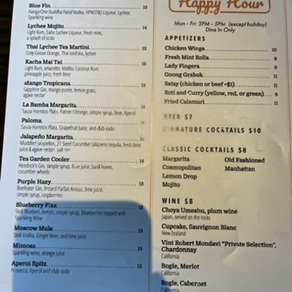 Cocktail and Happy Hour menu at Kacha Thai Bistro in downtown Walnut Creek. Cocktail and Happy Hour menu at Kacha Thai Bistro in downtown Walnut Creek.