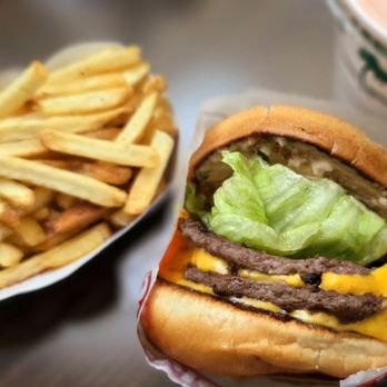In-N-Out Burger - extra crispy fries, a double double and strawberry milkshake - Burgers Near Me - Eureka, California In-N-Out Burger - extra crispy fries, a double double and strawberry milkshake - Burgers Near Me - Eureka, California