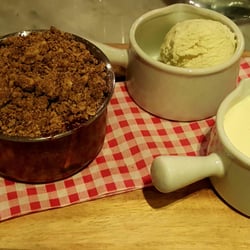 Queens Road Restaurant, Bar and Grill - Dessert! Apple Blackberry Crumble with cornish ice cream and single cream. Yum! :)