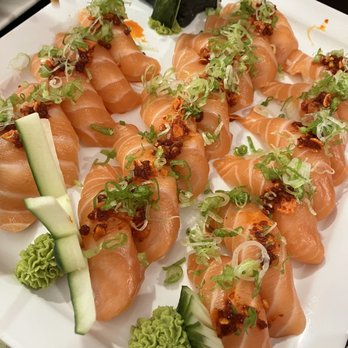 Tokyo Grill - Salmon Nigiri with fried garlic and chili oil! - Japanese Near Me - Kenner, Louisiana