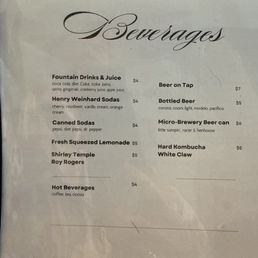 Beverage menu Beverage menu