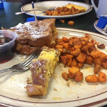 Egg Works - Husband had a Denver omelette and Waffle. I had the stuffed French toast with bacon. As you see I'm stuffed this will be lunch. - American Near Me - Henderson, Nevada