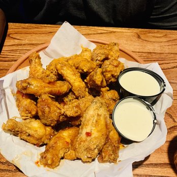 Kickback Jack's - Fried Wings (20) Sweet Thai Chili Sauce and Buffalo Garlic Sauce - American Near Me - Fayetteville, North Carolina Kickback Jack's - Fried Wings (20) Sweet Thai Chili Sauce and Buffalo Garlic Sauce - American Near Me - Fayetteville, North Carolina