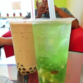 OH MY TEA! - Lavender Milk Tea w/ Tapioca (blended) & Nuoc Mat (mixed jelly drink w/ basil seeds) - Bubble Tea Near Me - Houston, Texas OH MY TEA! - Lavender Milk Tea w/ Tapioca (blended) & Nuoc Mat (mixed jelly drink w/ basil seeds) - Bubble Tea Near Me - Houston, Texas