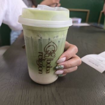 Boba Religion - Double Macha latte, matched perfectly with my nails - Bubble Tea Near Me - San Diego, California Boba Religion - Double Macha latte, matched perfectly with my nails - Bubble Tea Near Me - San Diego, California