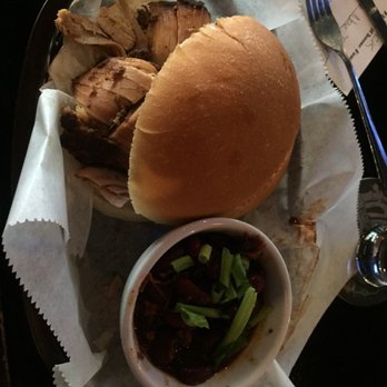 Heavy Riff Brewing - Pulled pork sandwich with burnt end beans - Breweries Near Me - Saint Louis, Missouri