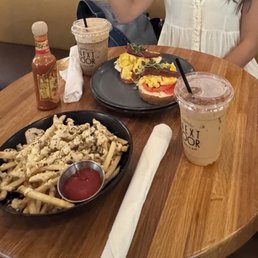 Starstruck coffee, Shaken espresso, Bistro Fries, Breakfast Bagel