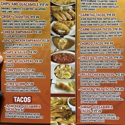 The menu (prices appear to include tax)