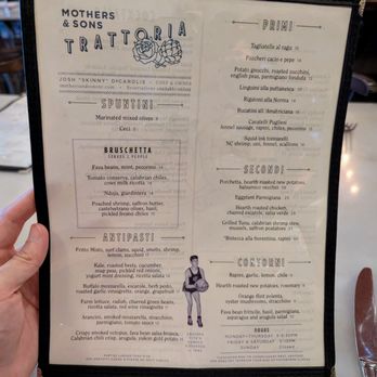 Mothers and Sons Trattoria - Dinner menu. Page 1 of 2. Food. - Italian Near Me - Durham, North Carolina