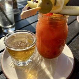 Hearty Bloody Mary. Pretty much a roadside attraction with all the grub. It's more fun than tasty. Hearty Bloody Mary. Pretty much a roadside attraction with all the grub. It's more fun than tasty.