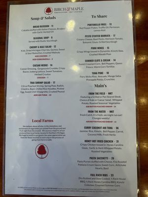 Menu photo 2 Birch & Maple Frankfort, MI
