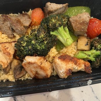 Metropolis Cafe - Steak and chicken kabob with rice and veggies - Greek Near Me - Greensboro, Georgia