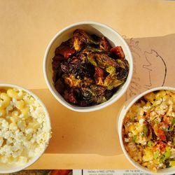 Hamilton Pork - 3pc Side Sampler - Mac & Cheese, Brussels Sprouts, Mexican Street Corn $23.00 (06/18/25). @HamiltonPork #JerseyCity #BBQ #Meat #FoodPorn