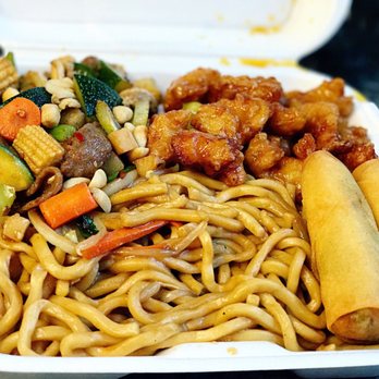 Lucky Bamboo - Combo plate with kung pao beef & orange chicken - Cantonese Near Me - Modesto, California