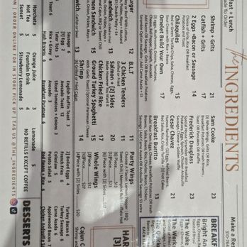 The Ingredients - Menu. - Breakfast & Brunch Near Me - Compton, California