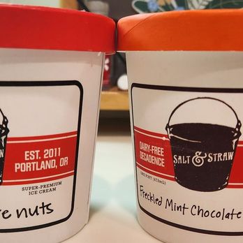 Salt & Straw - Coffee & Love Nuts on Left, Freckled Mint Chocolate Chip on right - Ice Cream & Frozen Yogurt Near Me - Portland, Oregon