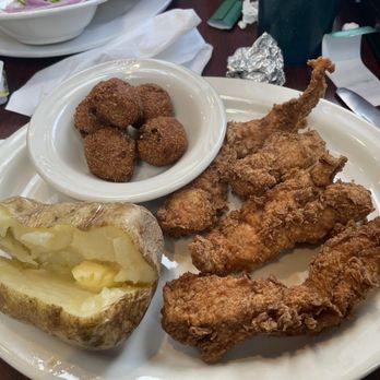 Southern Belle Diner - Chicken Strips - baked tater - hush puppies - Breakfast & Brunch Near Me - Lancaster, New York Southern Belle Diner - Chicken Strips - baked tater - hush puppies - Breakfast & Brunch Near Me - Lancaster, New York