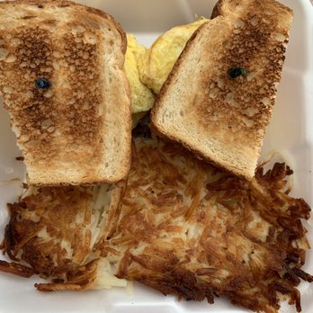 Sugar Rush Cafe - sunrise sandwich: scrambled eggs, ham, melted cheese on toasted sourdough bread with hash browns = $10.75 - Breakfast & Brunch Near Me - Walnut, California
