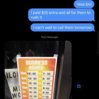 AlbertGerald - picture of their business hours posted on the store door. If you look at the background the lights are off and it seems as though they are - Formal Wear Near Me - Somerset, New Jersey