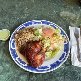 1/4 chicken with pork fried rice and salad