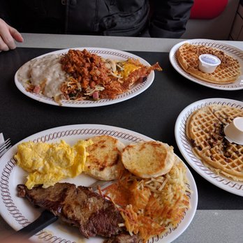Waffle House - Steak and eggs. The steak was small for the price. I was a little disappointed. The pecan and peanut butter waffles were delicious! - Breakfast & Brunch Near Me - Frederick, Maryland Waffle House - Steak and eggs. The steak was small for the price. I was a little disappointed. The pecan and peanut butter waffles were delicious! - Breakfast & Brunch Near Me - Frederick, Maryland