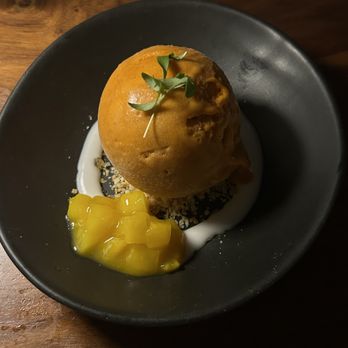 Uchi Miami - Thai tea and tamarind ice cream sundae with condensed milk and mango - Asian Fusion Near Me - Miami, Florida