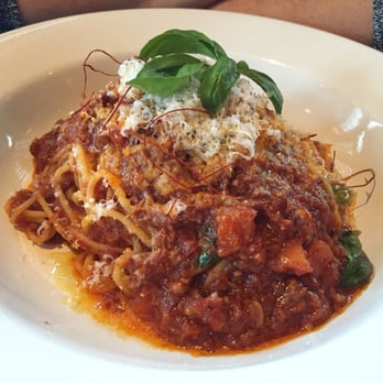 Woods Hill Table - Spaghetti Bolognese (Braised Pork, Chili Threads and Basil) - New American Near Me - Concord, Massachusetts Woods Hill Table - Spaghetti Bolognese (Braised Pork, Chili Threads and Basil) - New American Near Me - Concord, Massachusetts
