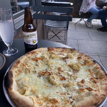 Contrada - Pizza Funghi and waynesville soda jerk lemon lavender soda - Cocktail Bars Near Me - Asheville, North Carolina