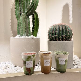 Broken Coffee - Spring Mountain - From left to right: broken cream matcha latte, broken cream broken cream orange latte, broken cream strawberry matcha latte. - Coffee & Tea Near Me - Las Vegas, Nevada