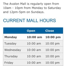 Avalon Mall - Actual hrs open