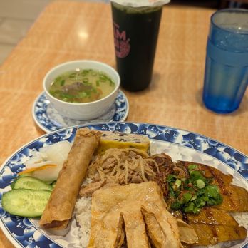 Pho Filet 2 - #42. Com Dac Biet (Rice combo) $18. Amazing!! Fried shrimp bean curd is a must, best ever had. It comes with a bowl of soup. - Vietnamese Near Me - Rosemead, California