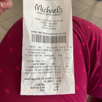 Michaels - My receipt - Arts & Crafts Near Me - Salinas, California