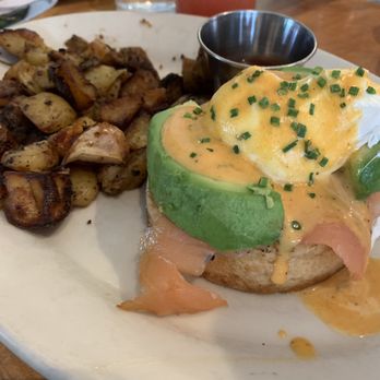 Eats - Half order salmon and avocado benedict with potatoes - American Near Me - San Francisco, California Eats - Half order salmon and avocado benedict with potatoes - American Near Me - San Francisco, California