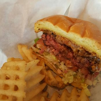 Skip's Kitchen - Cheddar & bacon burger- med rare. Just perfect!! - Burgers Near Me - Carmichael, California Skip's Kitchen - Cheddar & bacon burger- med rare. Just perfect!! - Burgers Near Me - Carmichael, California