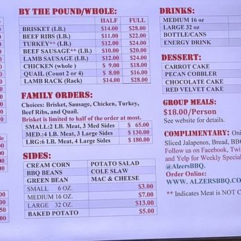 Alzer's BBQ - Menu - Barbeque Near Me - Cedar Park, Texas Alzer's BBQ - Menu - Barbeque Near Me - Cedar Park, Texas