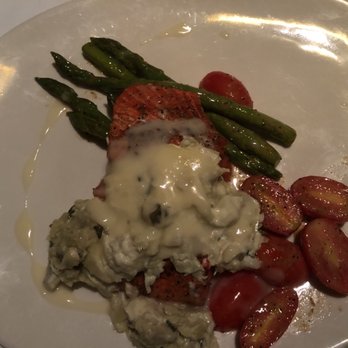 Bonefish Grill - Wild Alaskan Sockeye Salmon w/a creamy Parmesan artichoke dressing, pan roasted tomatoes and asparagus (24.90) - Seafood Near Me - Pensacola, Florida