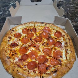 Home Base Pizza - Medium Stuffed crust pepperoni. They glaze the crust with butter