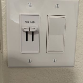 Dodge Electric - Fully hard-wired slider wall switch, which controls the fan's three speeds, and the light dimmer. Rocker controls the wall outlet. - Electricians Near Me - Chandler, Arizona Dodge Electric - Fully hard-wired slider wall switch, which controls the fan's three speeds, and the light dimmer. Rocker controls the wall outlet. - Electricians Near Me - Chandler, Arizona