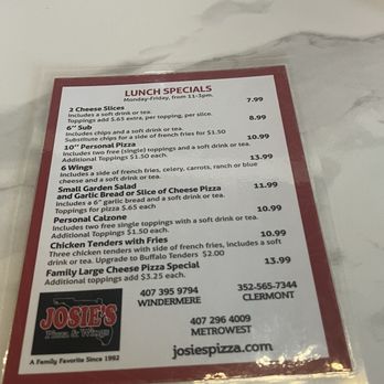Josie’s Pizza & Wings - Lunch Specials - Pizza Near Me - Clermont, Florida