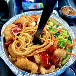 Rumbi Island Grill Layton - Sweet and savory chicken w/steamed veggies over noodles- half bowl but generous