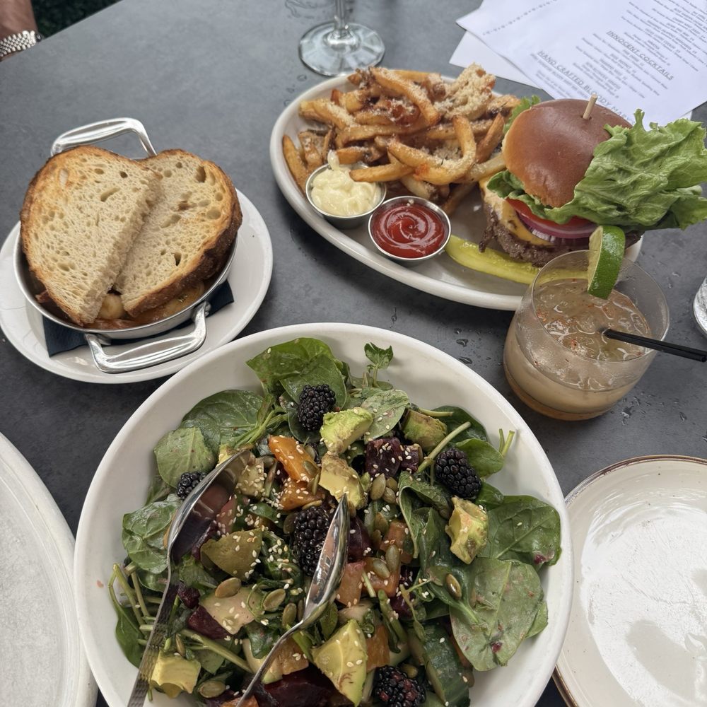Avocado salad, shrimp with toasted bread, heck's burger Avocado salad, shrimp with toasted bread, heck's burger