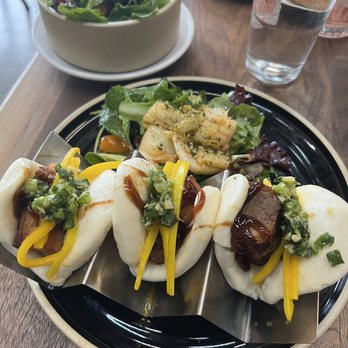 True Blue Butcher and Barrel - Pork Belly Buns & side salad - Burgers Near Me - Wilmington, North Carolina