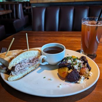 J. Alexander's Restaurant - French Dip Sandwich with creamy horseradish, Au Jus, Beets with Goat cheese, Arnold Palmer NA beverage - American Near Me - Overland Park, Kansas