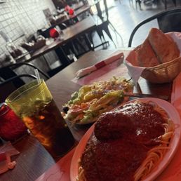 Spaghetti lunch special with Meatball and a Salad Spaghetti lunch special with Meatball and a Salad