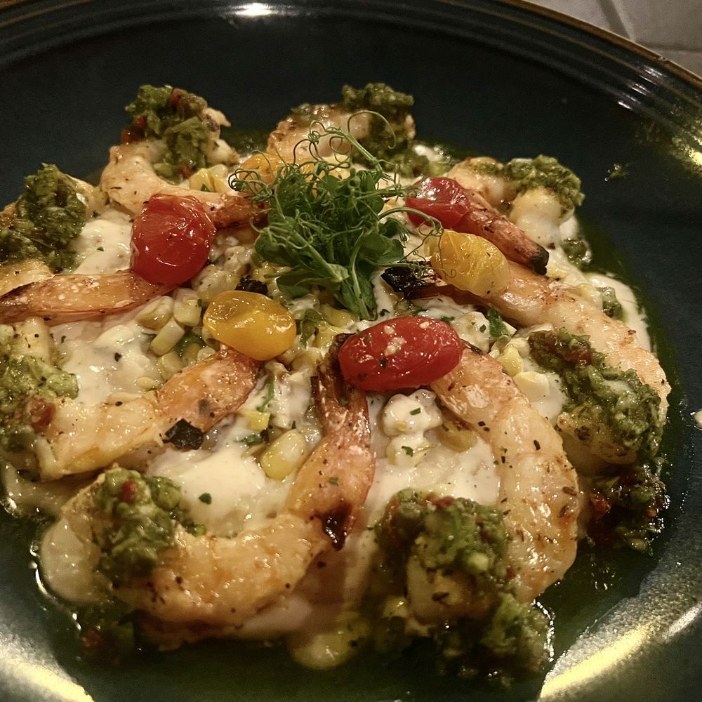 Cabernet Grill - Grilled shrimp with sweet corn grits - get this! - Seafood Near Me - Fredericksburg, Texas
